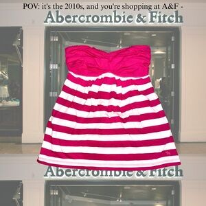 Y2K Vintage Abercrombie A&F Pink and White Striped Babydoll Top